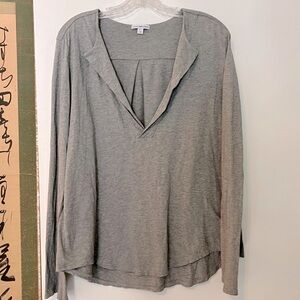 James Perse Gray Popover Deep V-Neck Cotton Blouse